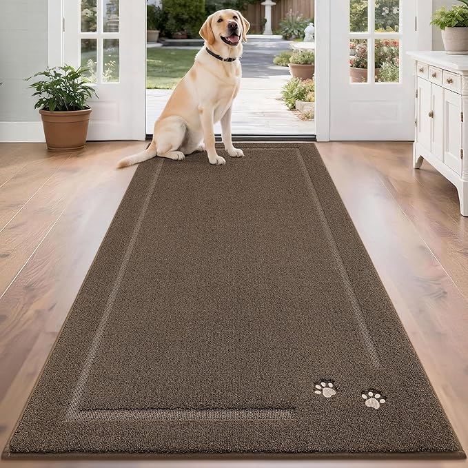 BEQHAUSE Dog Door Mat for Mud Paws Dirt Trapper Doormat Non-Slip Entryway Rugs Absorbent Welcome Mat Washable Indoor Floor Mat Low-Profile for Front Door, 32" x 70", Brown
