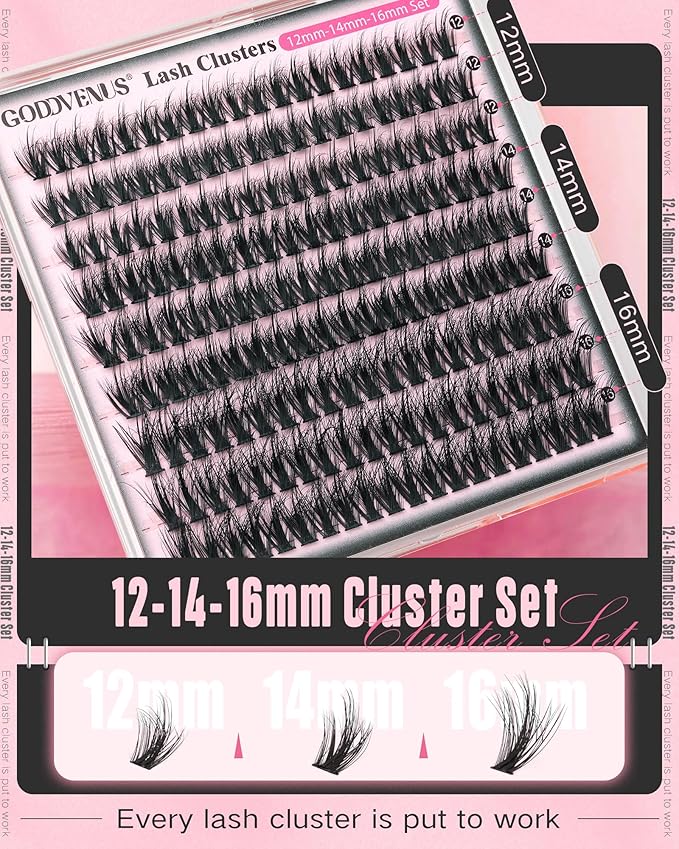 Goddvenus Spider Lash Clusters Wispy Eyelash Clusters Fluffy Lashes Clusters CC Curl Cluster Eyelash Extensions Light Volume Cluster Lashes 12-16mm Eyelashes Clusters for DIY Lash Extension