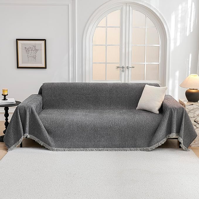 MYSKY HOME Couch Cover for Dogs Washable Couch Covers for 3 Cushion Couch Sofa Super Soft Sofa Slipcover Non Slip Sofa Cover, Chenille Sofa Covers for Dogs, Furniture Protector, 71"x150", Dark Grey