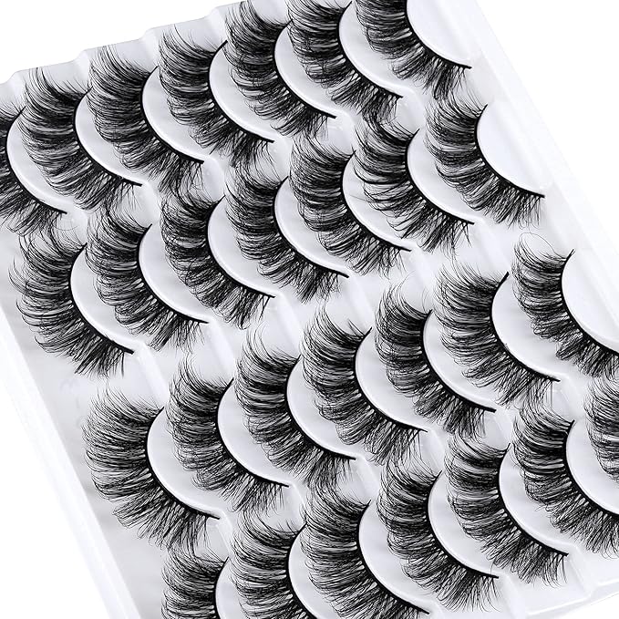LANFLOWER False Eyelashes Natural Look 3D Faux Mink Lashes Fluffy Volume Lashes 20mm Handmade Eye Lashes Pack 14 Pairs