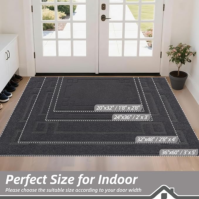 BEQHAUSE Door Mat 20" x 32", Non-Slip Door Mats Indoor Entryway Rugs Washable Low-Profile Absorbent and Stain Resist Floor Mats, Dog Door Mat for Front Back Door, Mud Wet Shoes & Paws, Dark Grey