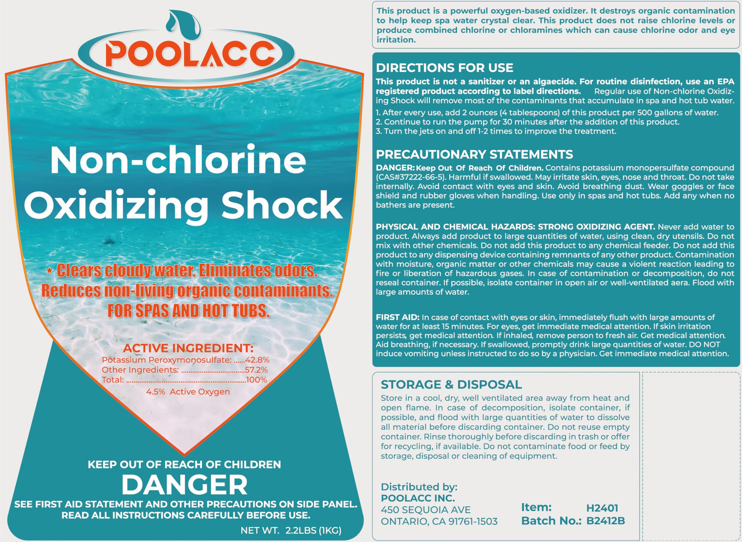 35.2oz Non-Chlorine Spa Shock Oxidizing Cleaner for Hot Tub, Chlorine-Free Water Care & Enhanced Cleaner for Hot Tubs, Spas and Pools, Quick Dissolving, Fast-Acting - 2.2 Lbs.
