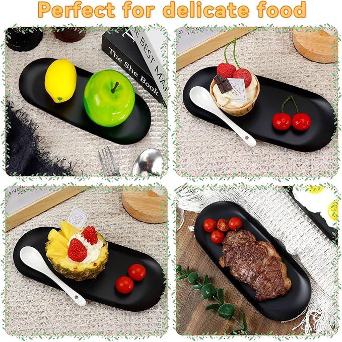 2PACK Black Decorative Tray,Oval Stainless Steel Trays, Decorative Tray for Jewelry Dish Cosmetics Organizer Bathroom Clutter Serving Platter (Black, 9 in)