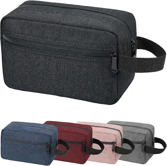 Travel Toiletry Bag for Women Men, Small Makeup Bag, Water-Resistant Cosmetic Bag, Cosmetic Pouch, Traveling Dopp Kit, Travel Essentials Accessories (Black)