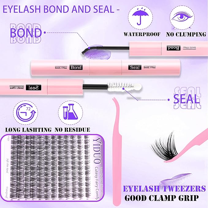YlDUO 3 Style Lash Clusters Kit Wispy Clusters Eyelash Extensions Kit 10-18mm Individual Lashes Extension, DIY Natural Soft Thin Band Fake Eyelash Kit with Bond and Seal*2|Tweezers|Removers