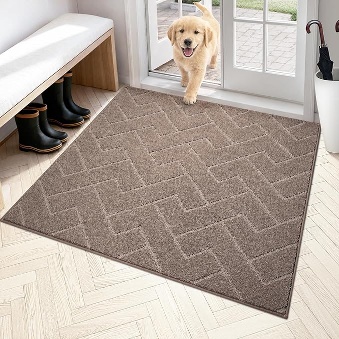 PURRUGS Dirt Trapping Door Mat 48" x 48", Non-Slip Machine Washable Entry Rug, Dog Doormat, Indoor Front Door Mat, Super Absorbent Entryway Rug for Muddy Shoes & Paws, Grayish Brown