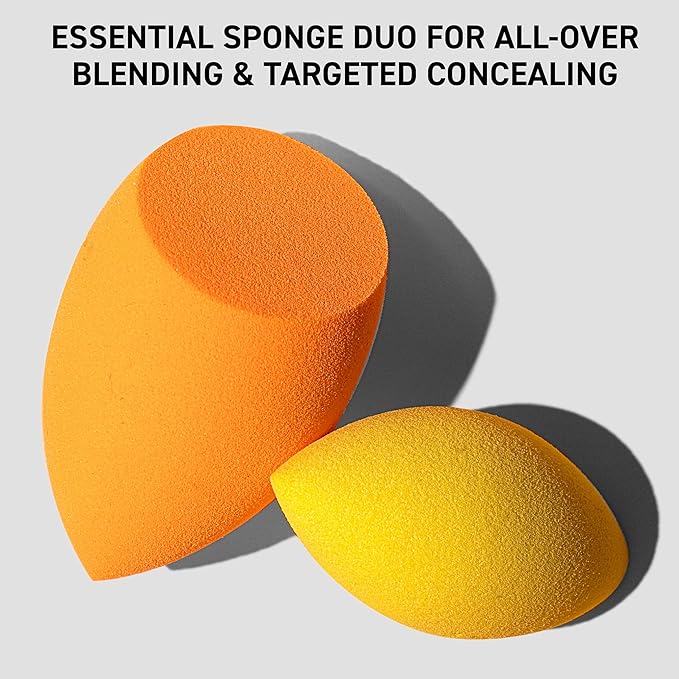 Real Techniques Miracle Complexion Sponge + Concealer Sponge Duo, Makeup Blending Sponges For Foundation & Concealer, Offers Light To Medium Coverage, Natural, Dewy Makeup, Latex-Free Foam 2 Count