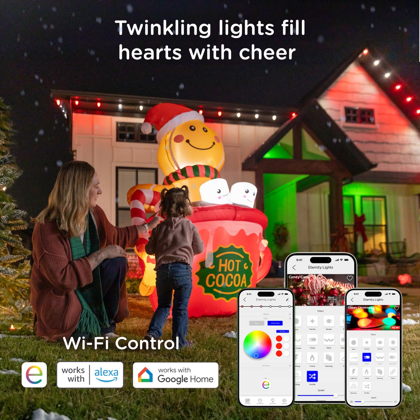 Enbrighten Vibe Eternity Permanent Outdoor Lights for House, 100 Feet, 72 RGBWIC LEDs, Close Spacing, 33lm, Color Changing, Christmas, Eave Lighting, Smart App, Works with Alexa, Google Home, 81103