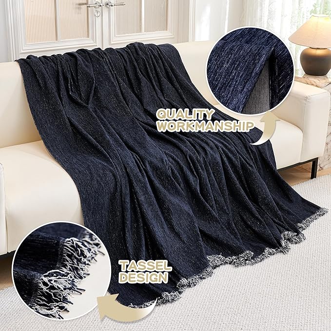 MYSKY HOME Couch Cover for Dogs Washable Couch Covers for 3 Cushion Couch Sofa Super Soft Sofa Slipcover Non Slip Sofa Cover, Chenille Sofa Covers for Dogs, Furniture Protector, 91"x134", Navy Blue