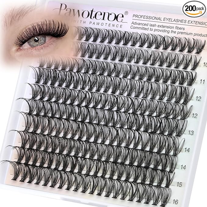 Pawotence Lash Clusters 200pcs Individual Lashes 30D Cluster Eyelash Extensions 11-16mm Eyelash Clusters Lash Extensions for Self Application (30D, 0.07D, 11-16mm Refill)