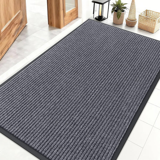 OLANLY Front Door Mat Indoor Outdoor Entrance, Waterproof Heavy Duty Doormat, Fade Resistant, Low Profile, Easy Clean Patio Porch Welcome Floor Mats for Entry, 47x32, Grey
