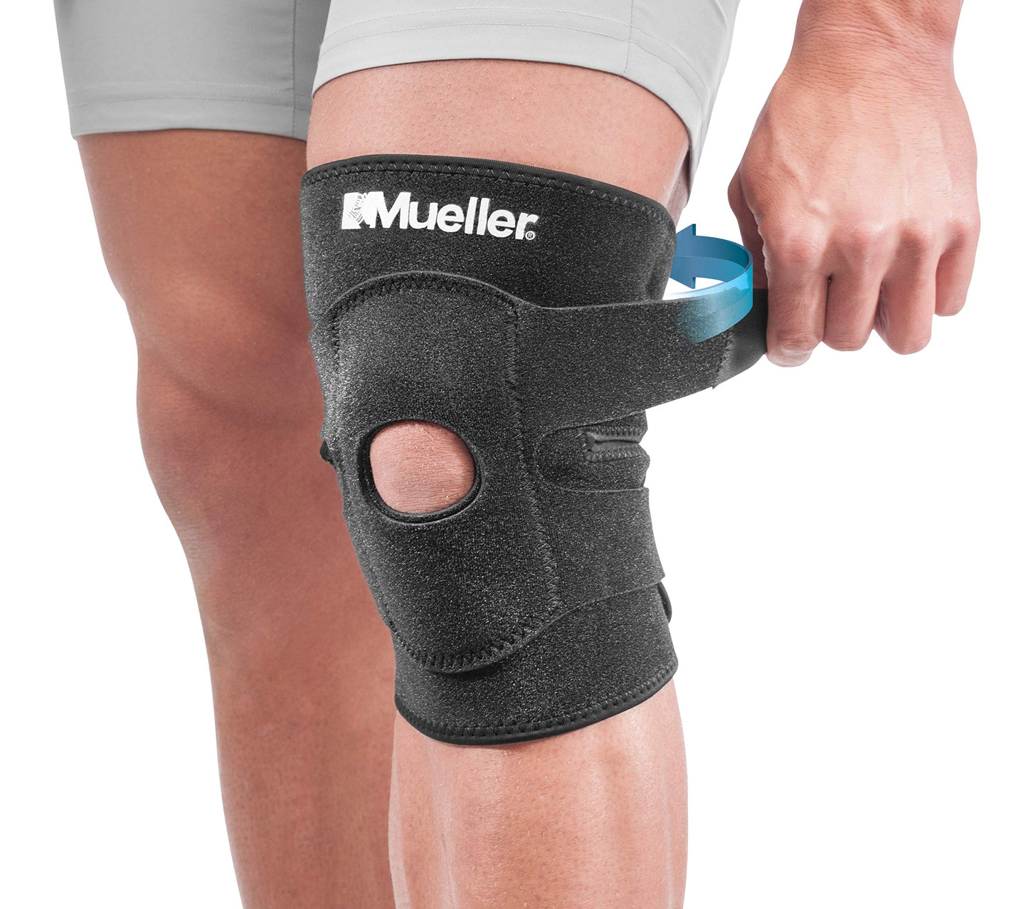 MUELLER Sports Medicine 4-Way Adjustable Knee Brace for Men and Women, Knee Stabilizer for Compression and Pain Relief Support, Ideal for Arthritis, Sprains, Black, One Size