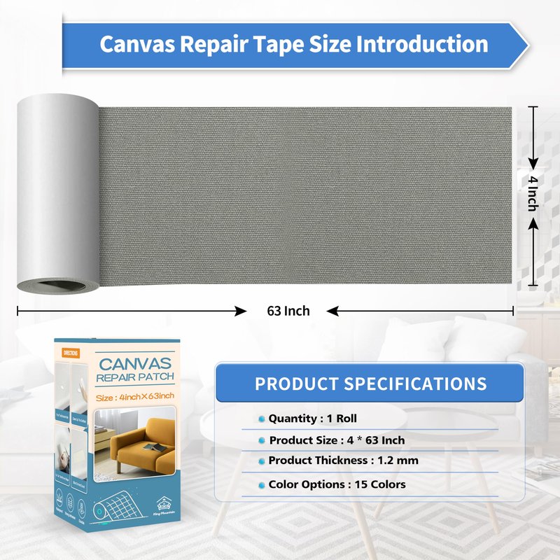 KING MOUNTAIN Canvas Repair Tape,Outdoor Gear Patch, 4×63 Inches,Waterproof,Self-Adhesive for Repairing Boat Covers,Sun Shades,Sofas,Tents,Lounge Chairs,Awnings (Light Grey-1)