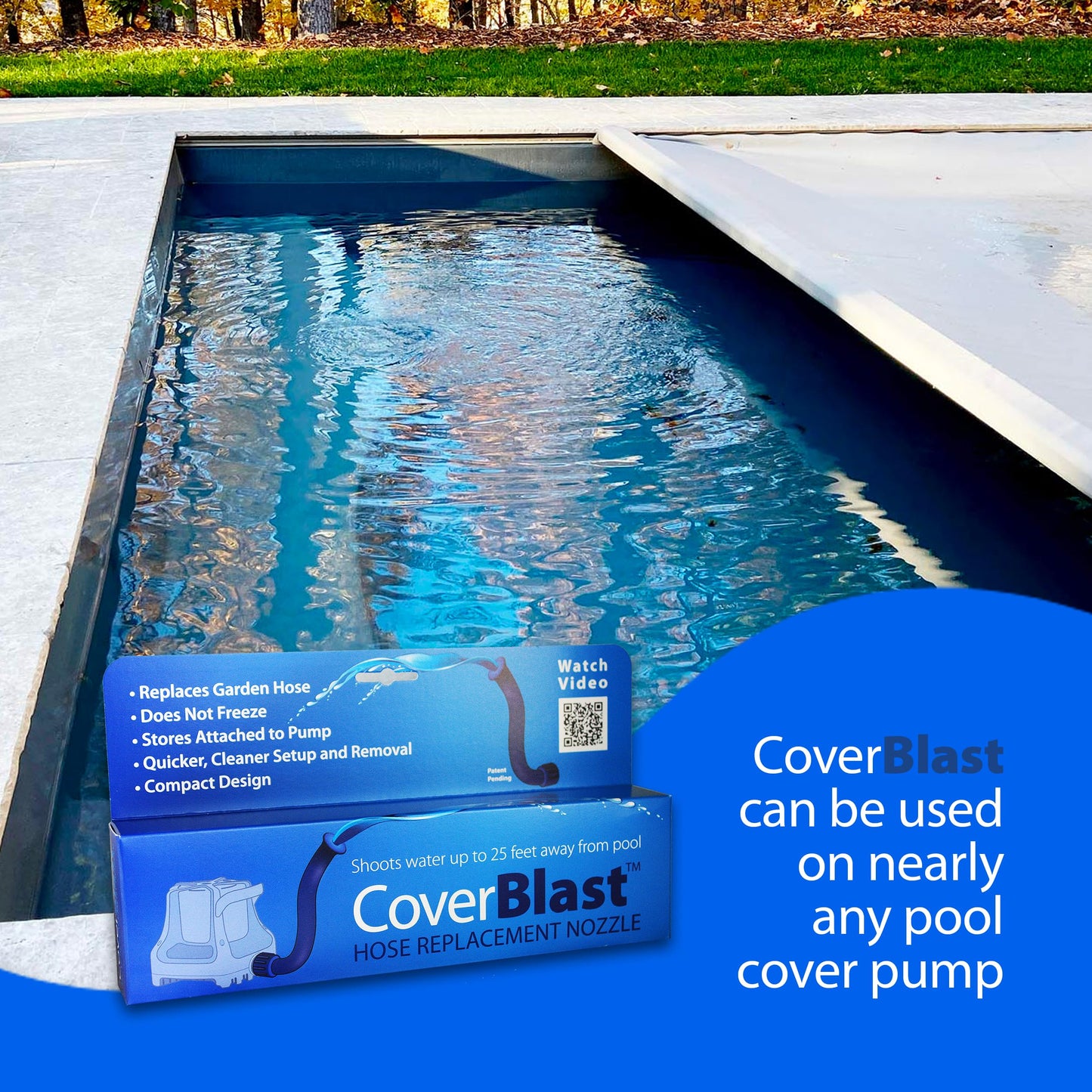 CoverBlast Pool Cover Pump Attachment - USA-Made & Patented Pool Cover Pump Hose Alternative w/ 25ft. Range - Easy-To-Install & Use Year-Round - Replaces Traditional Hoses, Eliminating Tripping Hazard