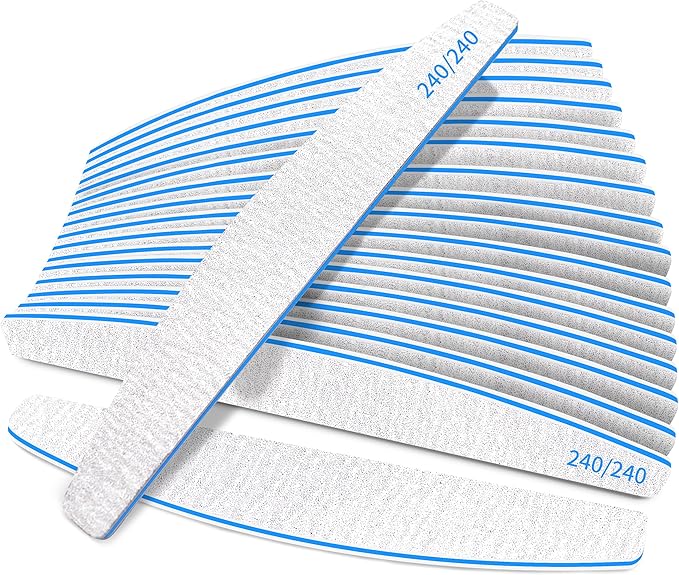 BLESWIN Nail Files 240/240 Grit, 50 Pcs Professional Double Sided Emery Board, Reusable Washable Coarse Tool for Acrylic & Gel Nails, Home Salon Application