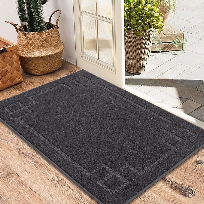 BEQHAUSE Door Mat 20" x 32", Non-Slip Door Mats Indoor Entryway Rugs Washable Low-Profile Absorbent and Stain Resist Floor Mats, Dog Door Mat for Front Back Door, Mud Wet Shoes & Paws, Dark Grey