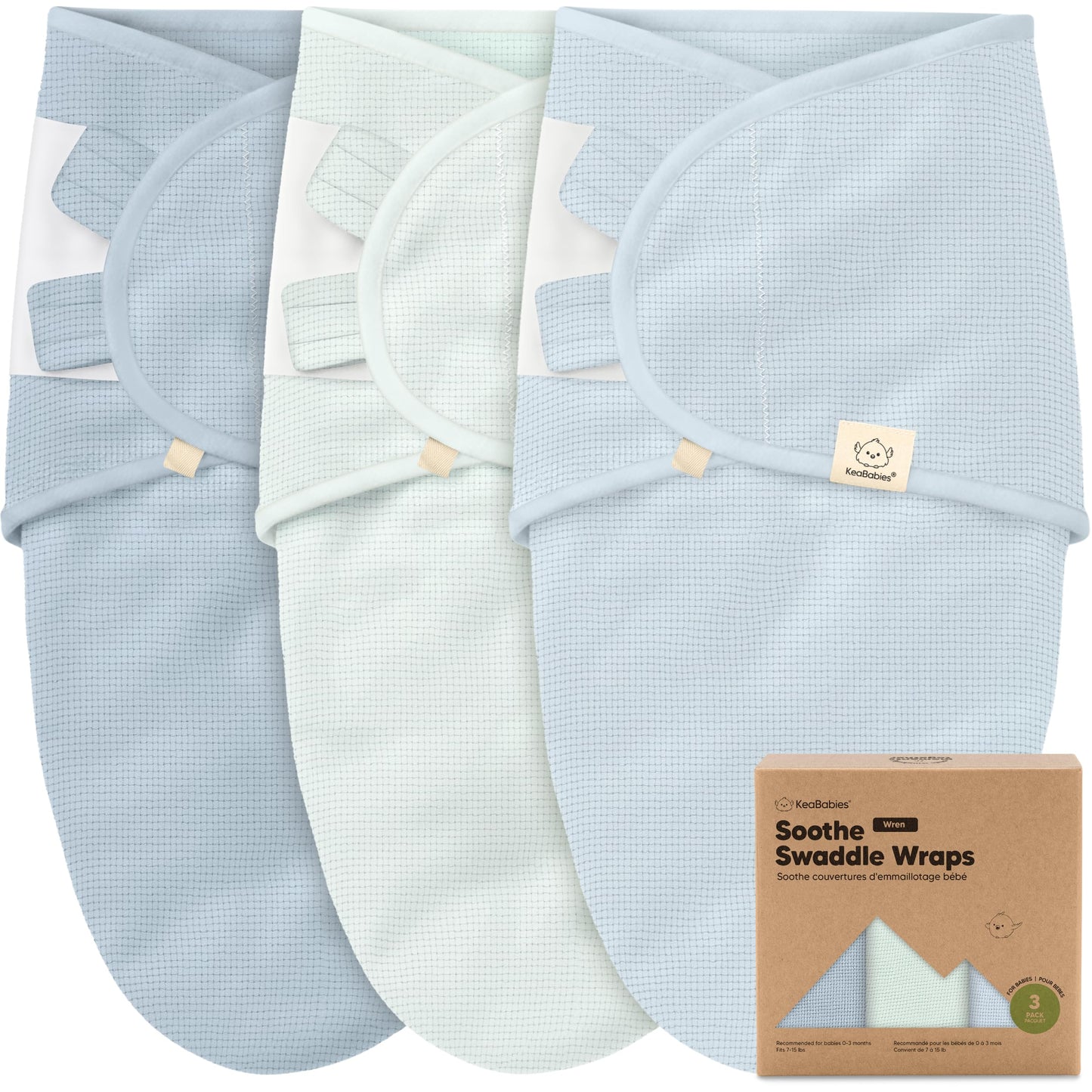 3-Pack Organic Swaddles for Newborns, Baby Sleep Sacks 0-3 Months - Baby Swaddle Wrap, Newborn Wearable Blanket, Infant Sleep Sack for Girls, Boys, Soft & Snug, Large Hook & Loop Closure (Glacier)