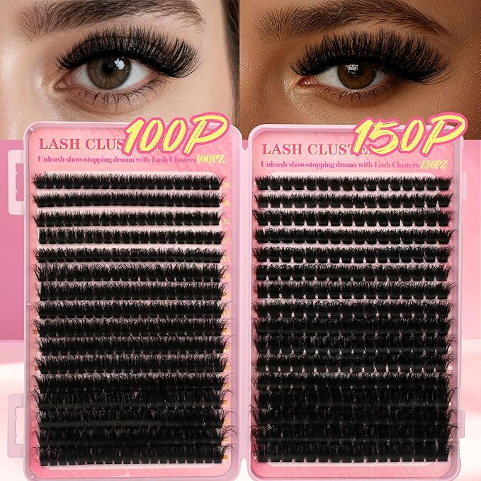 Lash Clusters Kit 560Pcs Cluster Eyelash Extensions Volume 100D 150D Eyelash Clusters D Curl Lashes Clusters DIY Individual Lash Clusters Eyelash Glue Lash Tweezers