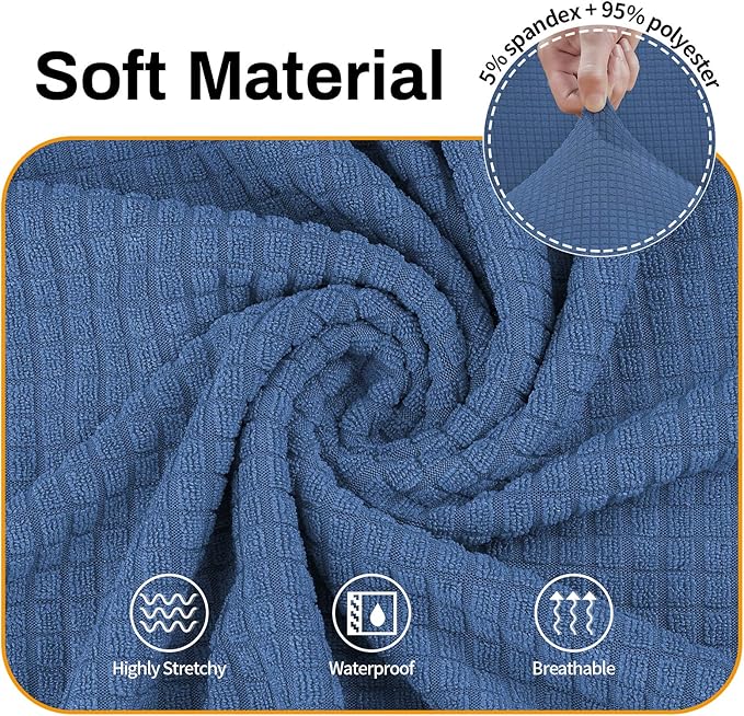 Asnomy Couch Covers for 3 Cushion Couch Stretch Sofa Covers Slipcovers, Pet Protector Furniture Covers for Dogs Cats Spandex Jacquard Fabric Small Checks（X-Large，River Blue）