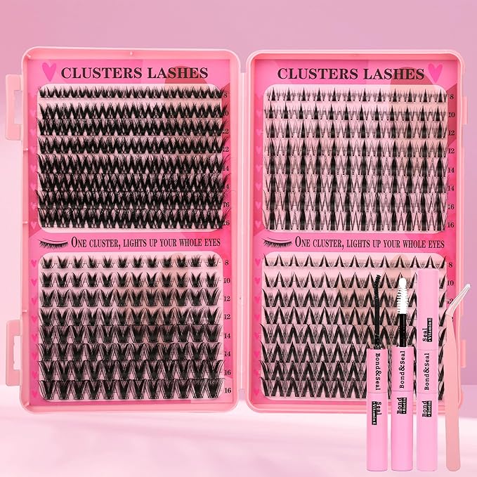 Manga Lash Clusters Kit Spiky Lashes Clusters Fairy Wispy Lash Clusters Wet-Look Anime Lashes Pack 384 Pcs C/D Curl Fluffy Individual Lashes Lash Bond and Seal Lash Tweezers