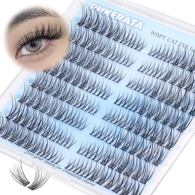 PHKERATA Wispy Lash Clusters Natural Eyelash Clusters 7-15 mm C Curvature Eyelash Clusters Lashes 144 pcs Wispy Cat Eye Individual Lashes Clusters DIY Eyelash Extensions