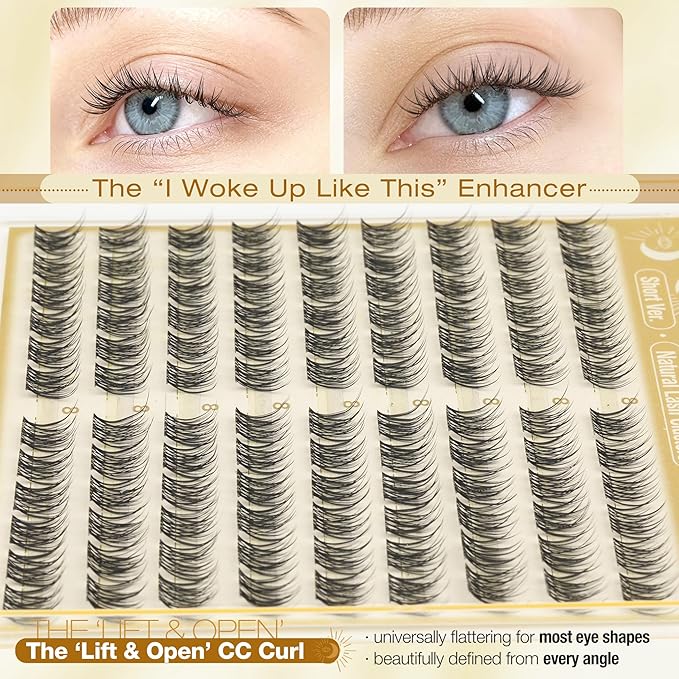 8MM Lash Clusters Natural Cluster Eyelash Extensions Clear Band Cluster Lashes Short CC Curve PestaÃÂ±as Postizas Naturales Fluffy Wispy DIY Lashes for No Makeup Look (108PCS)
