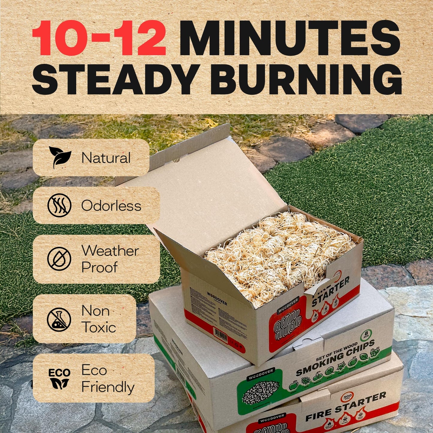 300 pcs Large Fire Starters for Fireplace, Natural Fire Starter for Campfires, for Wood Stove, BBQ, Grill, Pizza Oven, Outdoor Fire Pit, Chimney Charcoal Starter