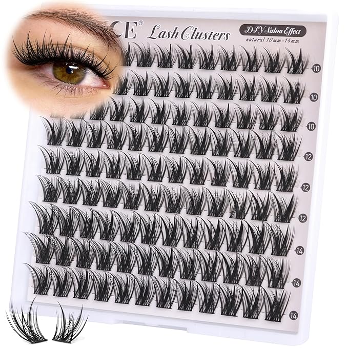 ALICE Lash Clusters Wispy Natural Eyelash Extensions Short 10-14mm Eyelash Clusters Volume Lash Extensions Thin Band DIY Individual Lashes
