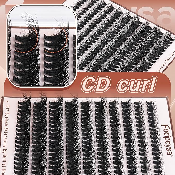 Focipeysa Volume Lash Clusters Kit D Curl Lashes Extensions Thick Volume Eyelash Clusters DIY Eyelash Extension with Lash Glue Lash Bond and Seal 10-16mm Fluffy Cluster Eyelash Extension DIY Lashes