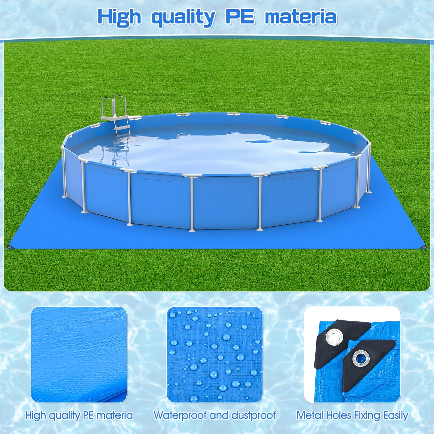 12x12Ft Swimming Pool Ground Cloth,Waterproof Square Swimming Pool Liner Pad for Above Ground Swimming Pools Heavy Duty Pool Ground Mat Protector Pad Pool Tarp