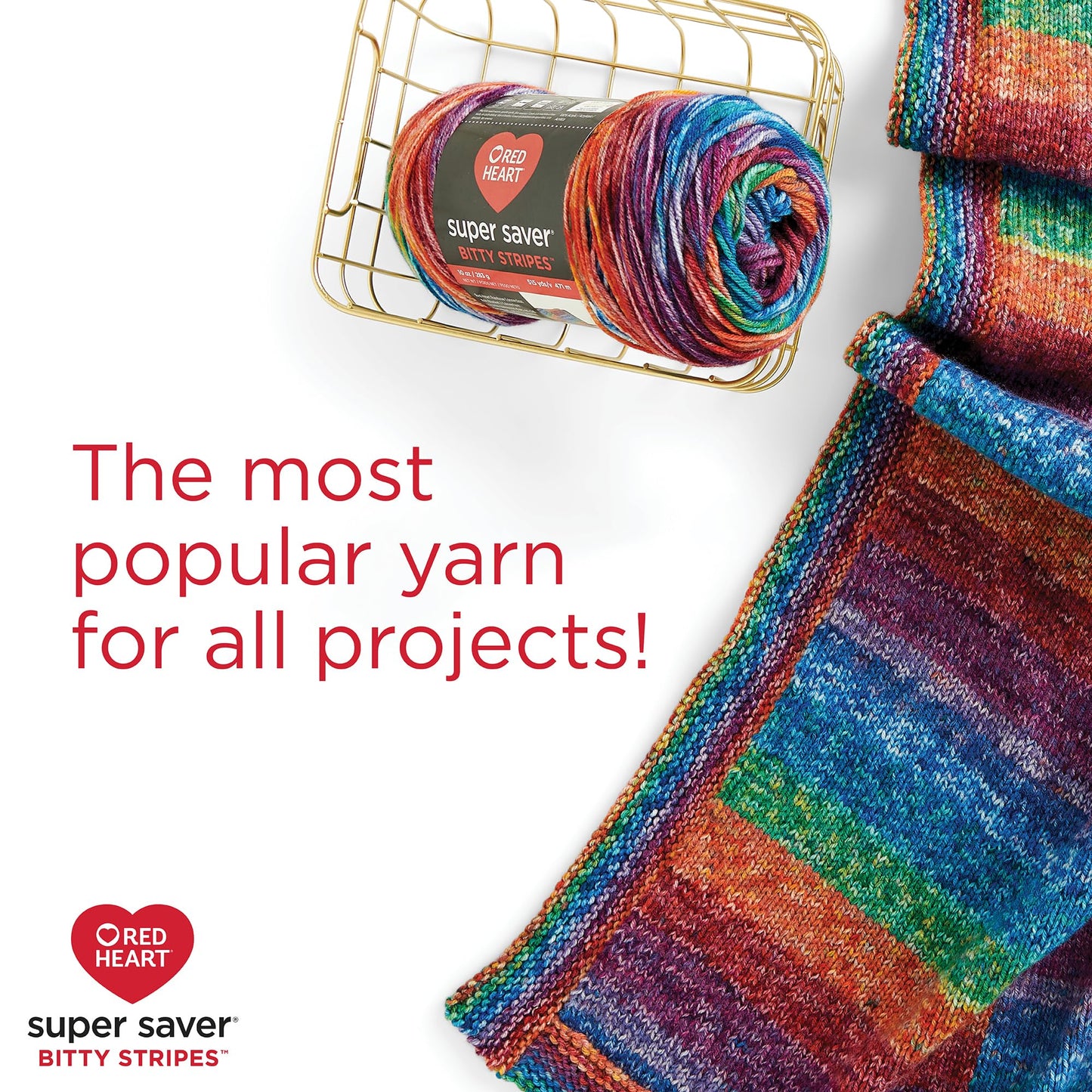 Red Heart Super Saver Bitty Stripes Unicorn Mane Yarn - 2 Pack of 283g/10oz - 100% Acrylic - #4 Worsted (Medium) - 515 Yards - Knitting/Crochet