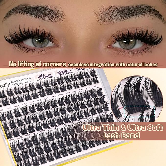 Lash Clusters with Spikes Wispy Eyelash Clusters 12-16MM Manga Volume Cluster Eyelash Extensions CD-Curly Individual Lashes Anime Fluffy Cluster Lashes by Newcally