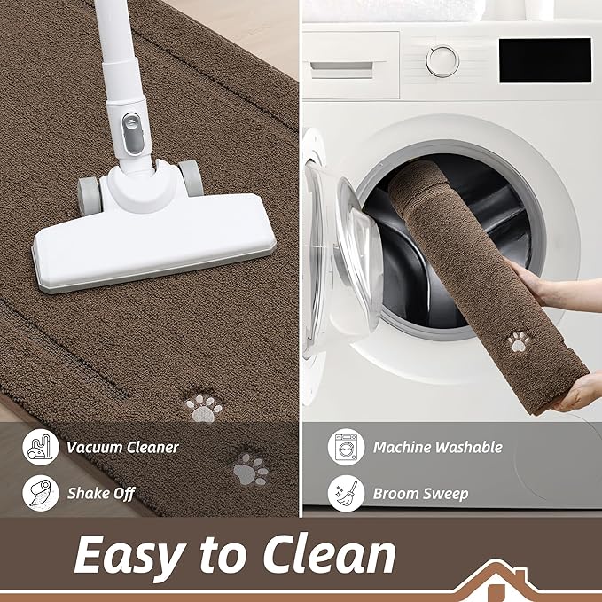 BEQHAUSE Dog Door Mat for Mud Paws Dirt Trapper Doormat Non-Slip Entryway Rugs Absorbent Welcome Mat Washable Indoor Floor Mat Low-Profile for Front Door, 36" x 60", Brown