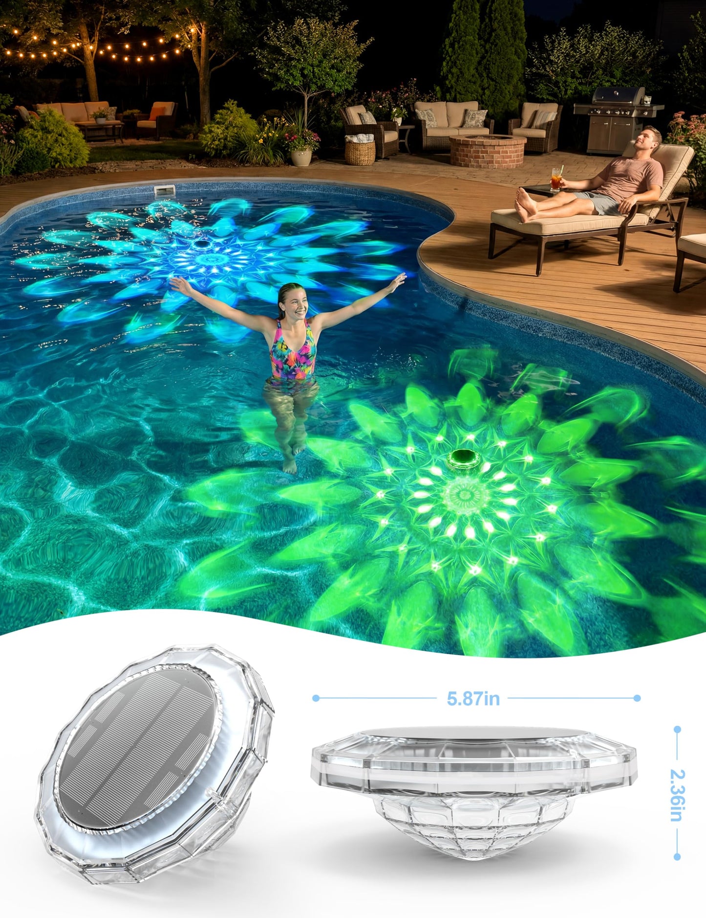 APONUO Solar Pool Lights, IP68 Waterproof Floating Pool Lights with Remote& Button Control, 9 Lighting Colors& 3 Modes Pool Solar Light, Timer&Memory, Floating Light for Pool, Party, Bathtub (2 Pack)