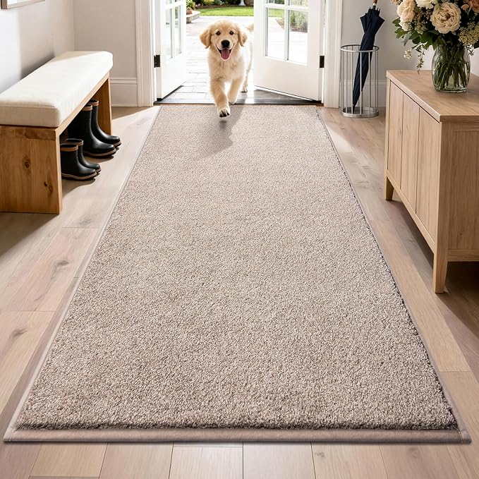 PURRUGS Dirt Trapping Door Mat 31.5" x 70", Non-Slip Machine Washable Entryway Rug, Dog Doormat, Indoor Front Door Mat, Super Absorbent Entry Rug for Muddy Shoes & Paws, Taupe