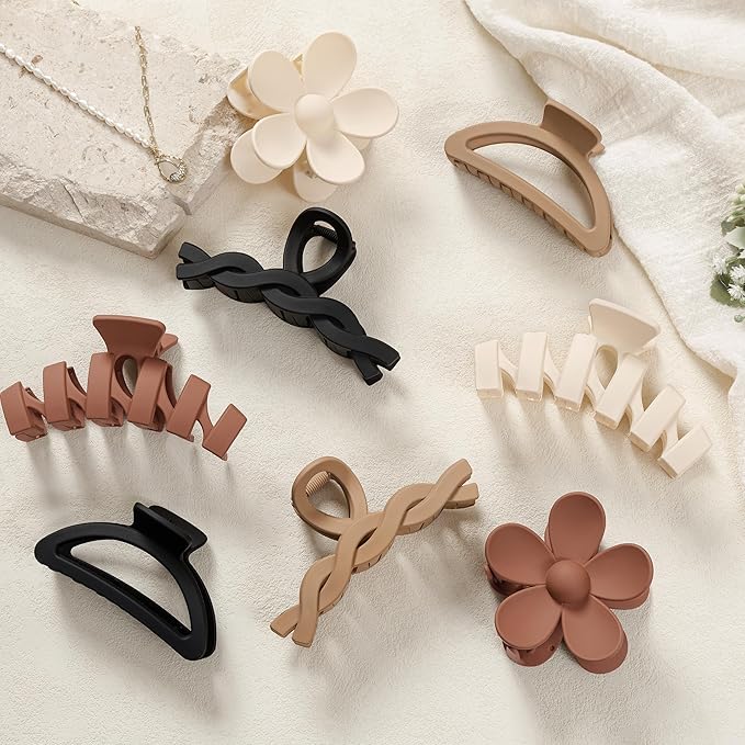 Sunolga 8PCS Hair Clips for Women, Flower Claw Clips for Thick Hair, Non-Slip Hair Accessories with Multi-Styles, Gradient Color Hair Clips and Variety Pack, Ideal for Girls