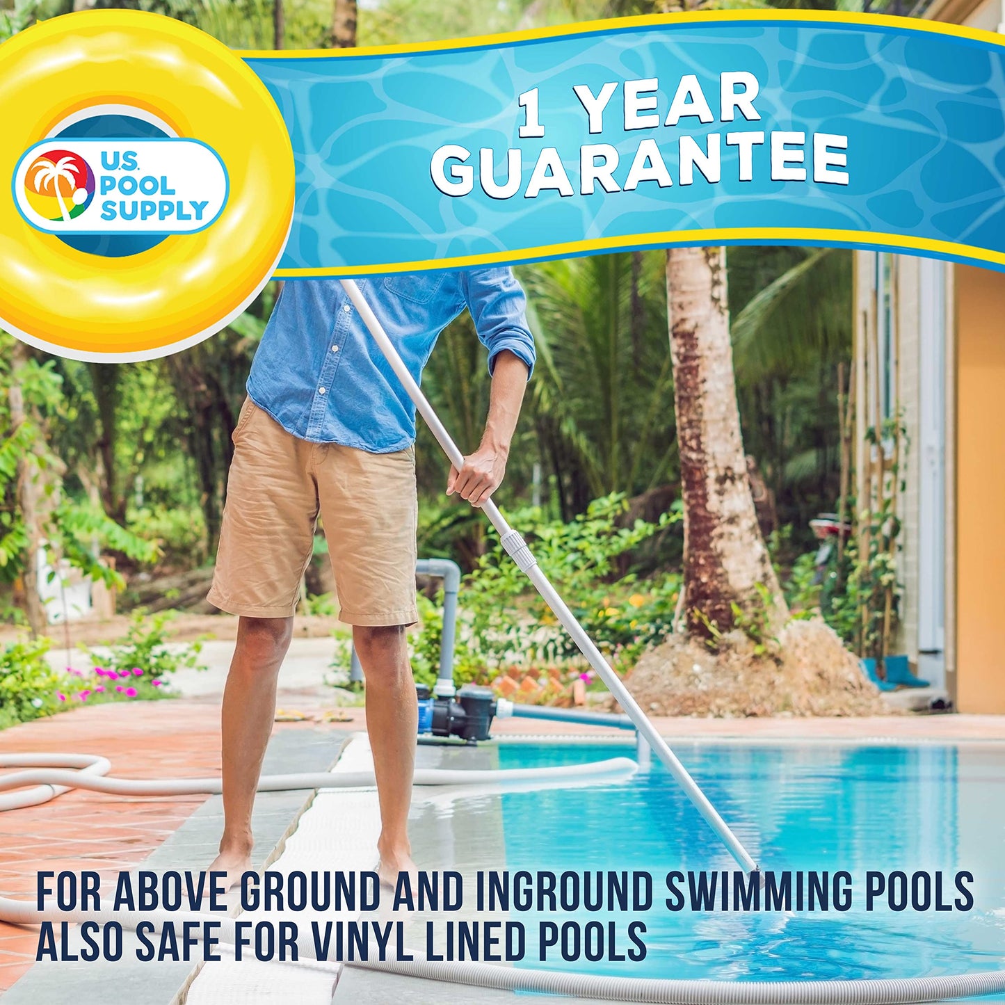 U.S. Pool Supply Deluxe Weighted Pool Vacuum Head with Side Brushes, Swivel Connection, EZ Clip Handle - for Above Ground & Inground Swimming Pools – Vinyl Liner Floor, Wall, Step, Corner Cleaner