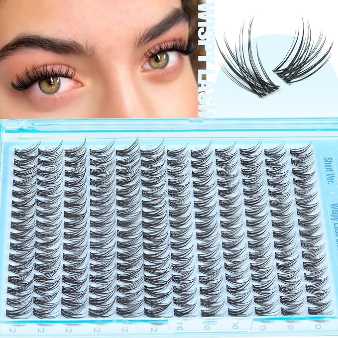 Wispy Lash Clusters 10-12MM Eyelash Clusters Short Individual Lashes Natural Cluster Eyelashes Extensions for Daily Wear DIY Lash Extensions at Home (192Pcs, Clear Band, C Curl, 0.07D, Reusable)