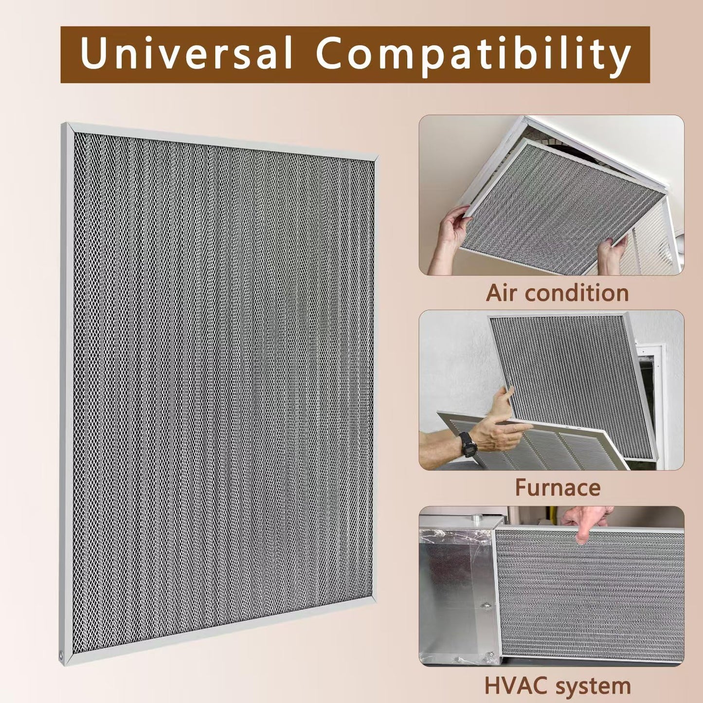 20x25x1 Air Filter, Reusable Air Filter - MERV 8, Washable Aluminum Permanent Electrostatic Filter - Long Service Life - For - Home and Office HVAC, Fireplace Systems (20x25x1)