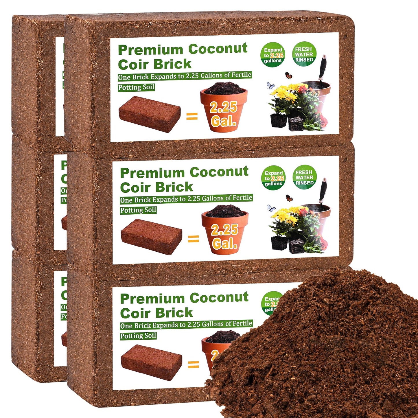 Organic Coco Coir 6 Pcs Compressed Coconut Coir Bricks Coconut Fiber Husk Substrate Mulch Coconut Bark Core Growing Medium Peat Moss Soil High Nutrition for Plants Gardening Seed Starting Soil Mix