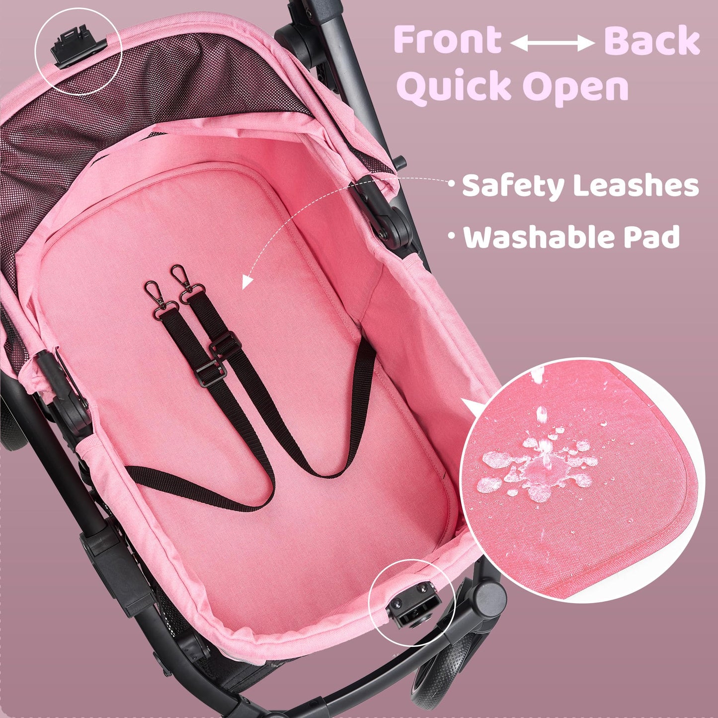 Kicari All-Terrain Dog Stroller for Small to Medium Dogs, Pet Stroller for Dogs & Cats Outdoor Walks, One-Hand Easy Fold, Double-Layer Anti-UV & Waterproof Canopy & Breathable Mesh, Sakura Pink