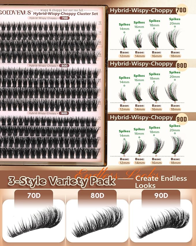 Goddvenus Wispy Lash clusters Hybrid Cluster Eyelash Extensions Natural Fairy Eyelash Clusters D Curl Individual Lashes Fluffy False Eyelashes (70D 80D 90D 12-18mm Mixed)
