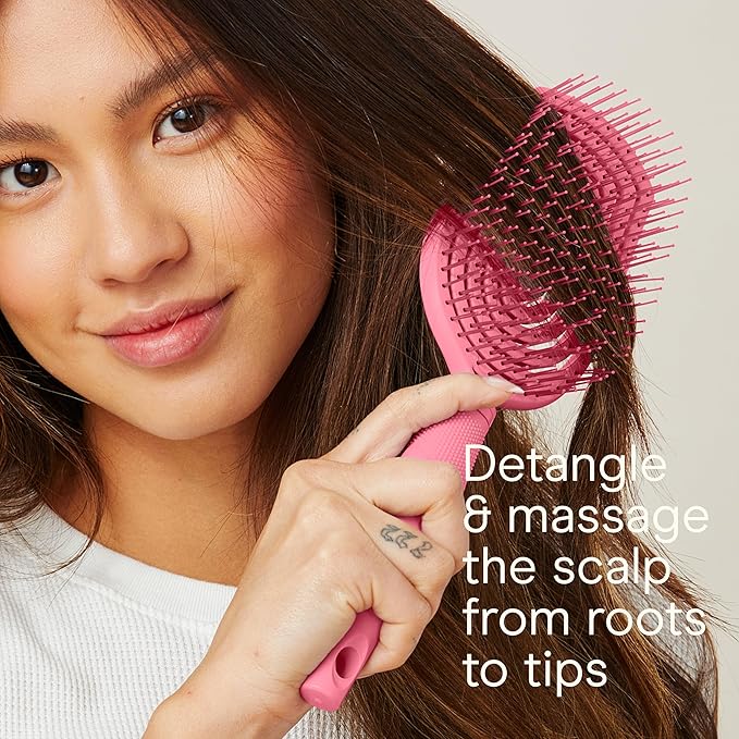 Conair Scalp Care Detangling hairbrush - Curly Hair Brush - Scalp Massager - hairbrushes for women & men - detangler for all lengths and types - can use wet or dry - Pink Pulse
