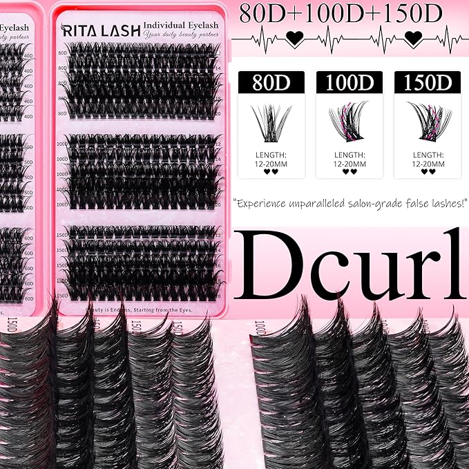 Lash Clusters Kit Bulk 3D Effect Eyelash Clusters Kit Cat Eye Lashes Cluster Eyelash Extensions Pack Colored Lashes Cluster PestaÃÂ±as Postizas Naturales+Bond&Seal,Remover,Tweezers,Cleanser(Lash Kit-7)