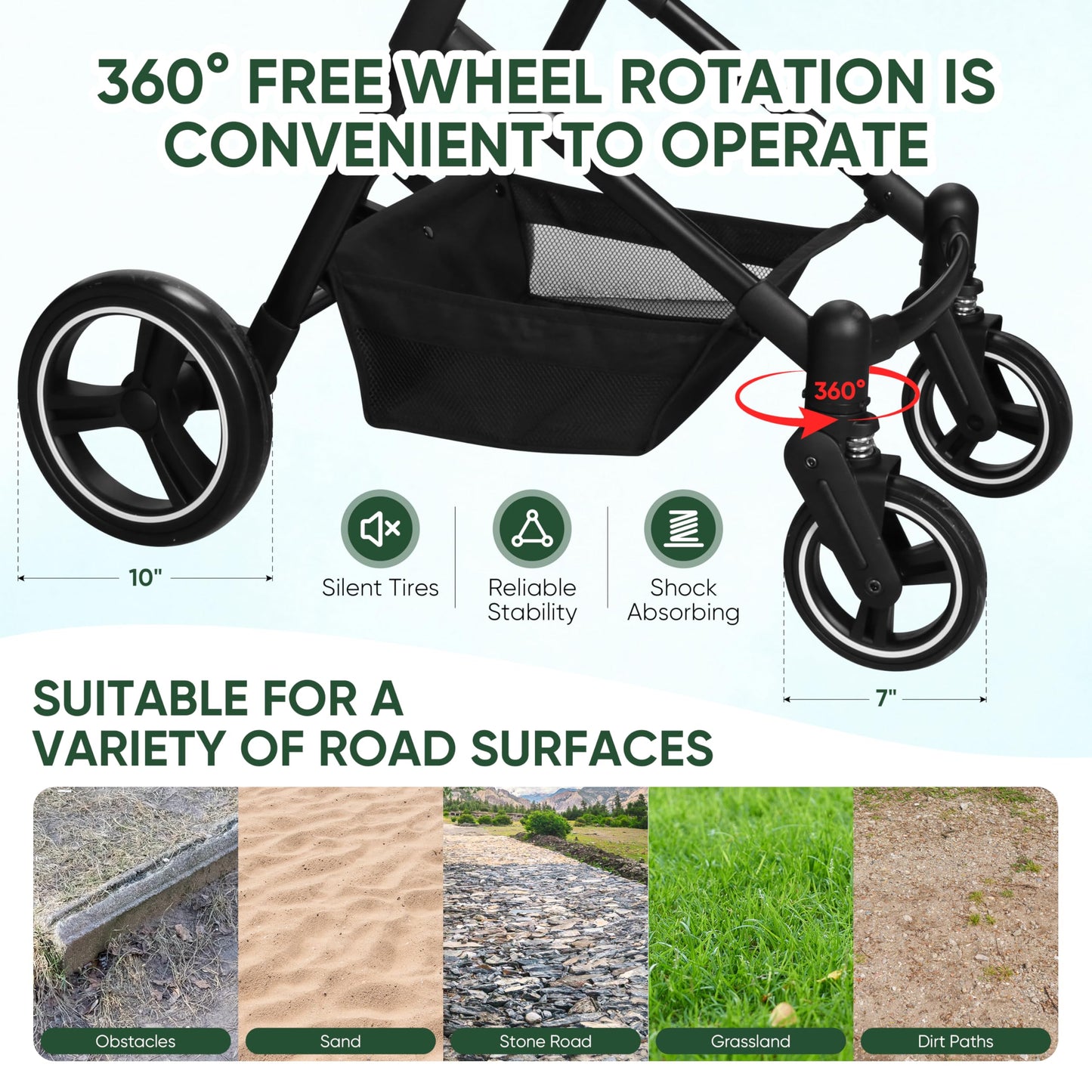 Foldable Dog Stroller, 3 in 1 Pet Stroller for Small Medium Dog Cat up to 50lbs, Detachble Portable Pet Bag, Storage Basket and One-Button Folding Frame