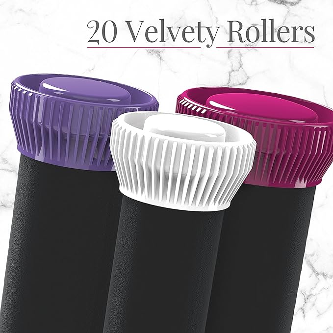 Remington Ionic Conditioning Hair Setter, 20 Velvet Rollers, 6 Large (1¼”), 10 Medium (1"), 4 Small (¾”), Blowout Style Hair Curlers (Pack of 2)