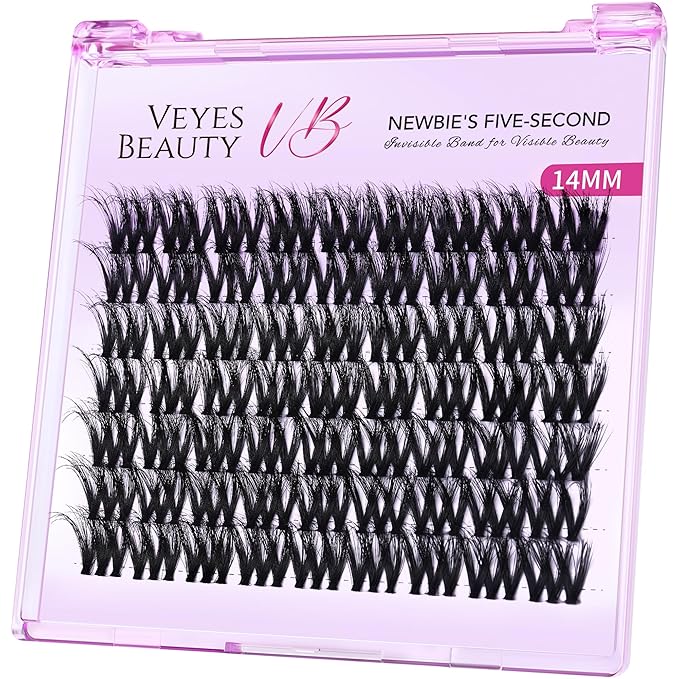 VEYESBEAUTY Lash Clusters Fluffy Individual Lash Extensions VBmuse 3D Layered Volume Eyelashes Thin & Invisible Band Wispy Faux Mink Lash Newbie's Five-Second Length 14mm