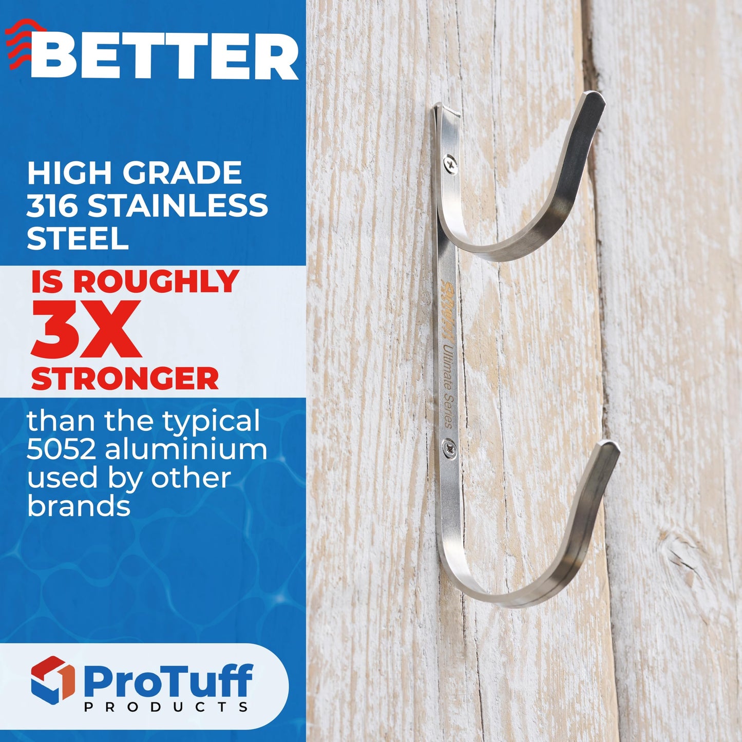 ProTuff Pool Pole Hanger Set – 2 Pack – Unconditional 490 Promise – 3X Stronger Stainless Steel Hooks – Rust-Proof, UV-Resistant, Easy Install on Fence, Wall, Deck for Poles, Nets & Skimmers