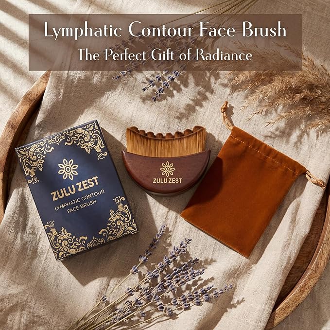 Lymphatic Contour Face Brush | 100% Wood Handle | Manual Lymphatic Drainage Massager | Facial Brush for Lymphatic Drainage | Ergonomic Brush for Face Sculpting