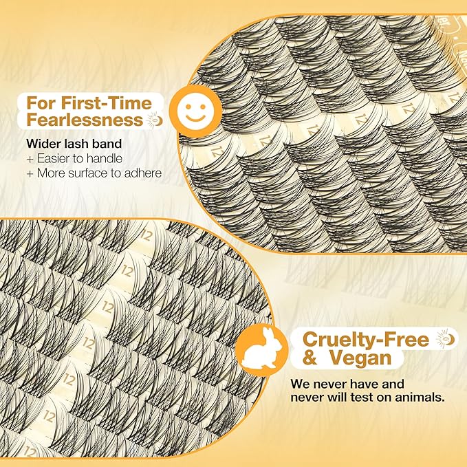 12MM Natural Eyelash Clusters Clear Band Lash Clusters Fluffy Individual Lashes DIY Cluster Lashes Wispy Cluster Eyelash Extensions for Polished Look (108PCS, CC Curve)